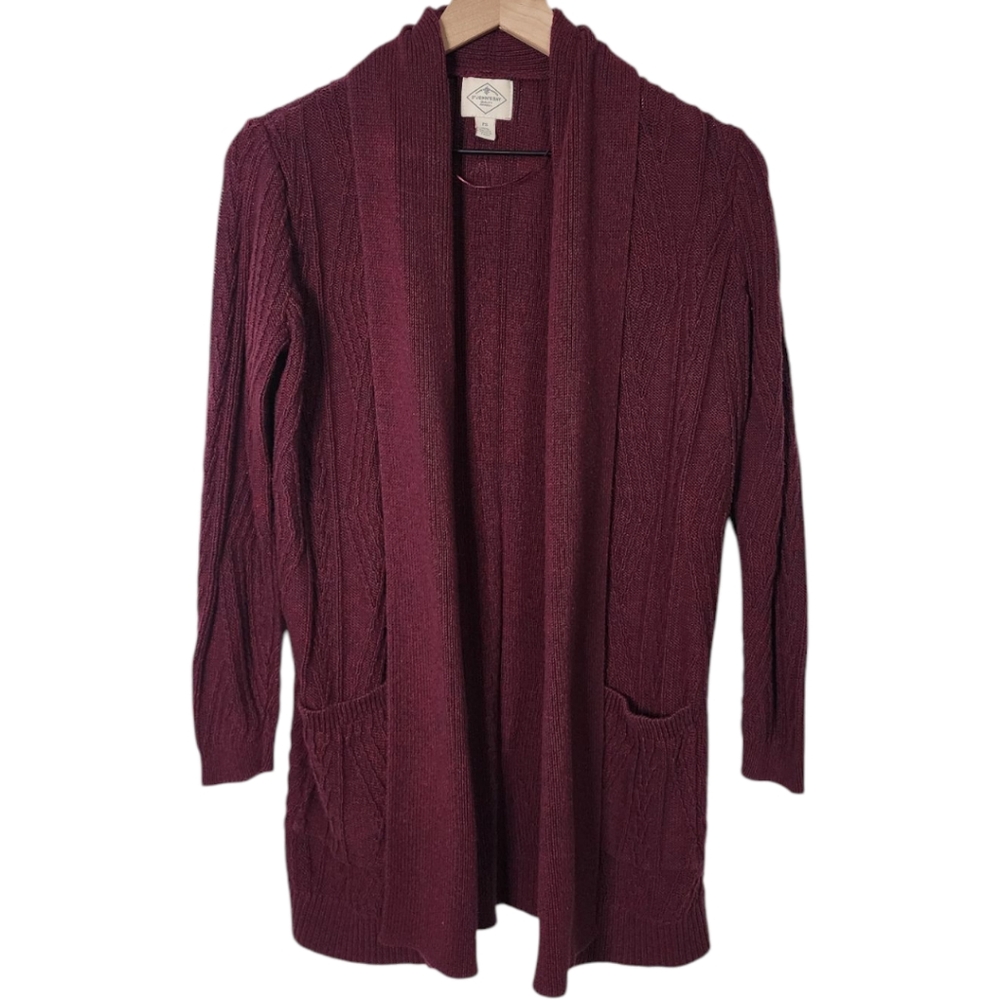 St Johns Bay Womens PS Petite Merle Knit Shawl Collar Pocket Open Cardigan
